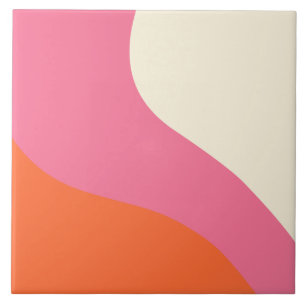 Azulejo De Cerâmica Ondas Simples - Rosa, Laranja e Creme