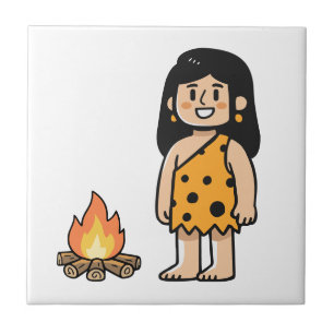 Azulejo De Cerâmica Oona mulher das cavernas & Fogo