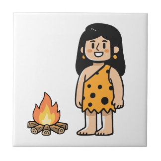 Azulejo De Cerâmica Oona mulher das cavernas & Fogo