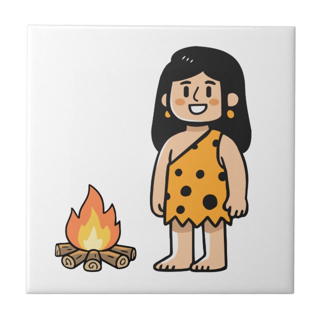 Azulejo De Cerâmica Oona mulher das cavernas & Fogo (Frente)