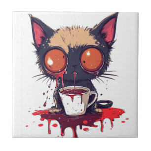 Azulejo De Cerâmica Oopsy Meow  Gato Kawaii Triste Amante do Café