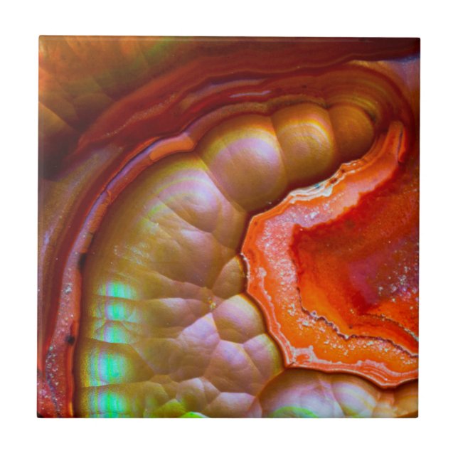 Azulejo De Cerâmica Opal de fogo iridescente vermelho (Frente)