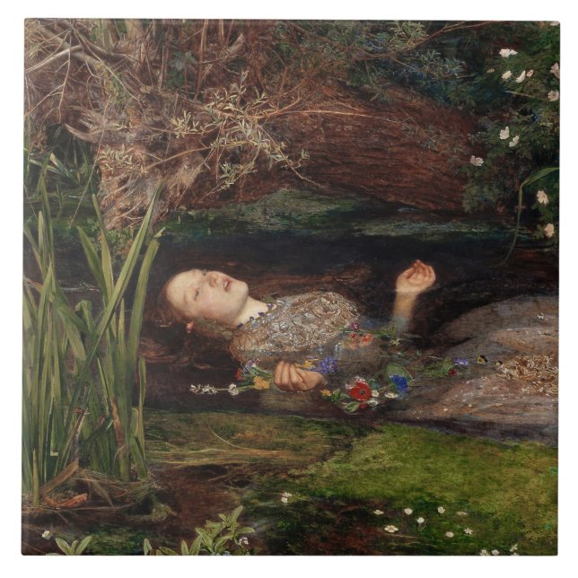 Azulejo De Cerâmica Ophelia de John Everett Millais (Frente)