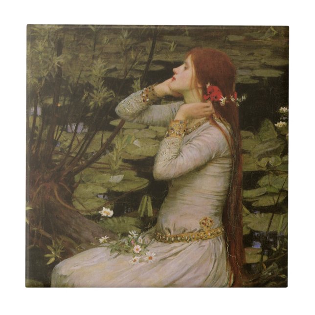 Azulejo De Cerâmica Ophelia de Pond por John William Waterhouse (Frente)