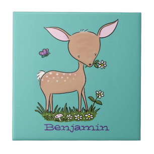 Azulejo De Cerâmica Óptica de desenho animado de veado de bebê feliz