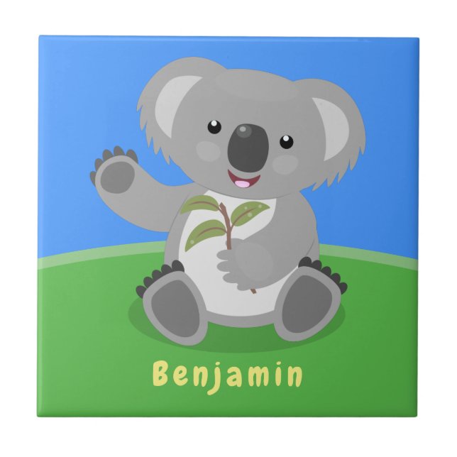 Azulejo De Cerâmica Óptica de desenho animado, feliz e bonito (Frente)