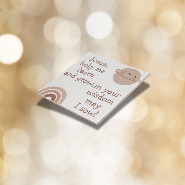 Azulejo De Cerâmica Oração Cristã para Crianças Castanho e Branco | (Criador carregado)