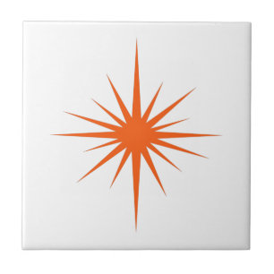 Azulejo De Cerâmica Orange Atomic Starburst Médio-século Moderno