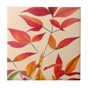 Azulejo De Cerâmica Orange Autumn deixa a arte original de aquarela