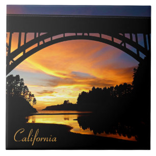 Azulejo De Cerâmica Orange California Costeira Sunset Sob Ponte