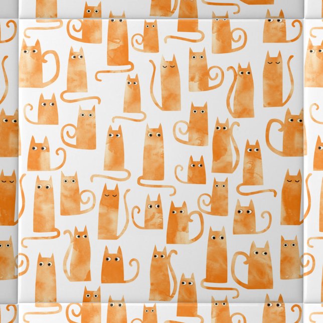 Azulejo De Cerâmica Orange Cat (Ginger Orange Cat watercolor pattern ceramic tile for animal lovers)