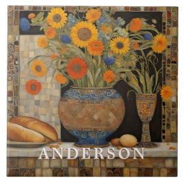 Azulejo De Cerâmica Orange Daisy Flower Vase Ainda Life