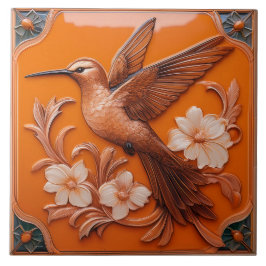 Azulejo De Cerâmica Orange faux relief Art Nouveau Hummingbird L
