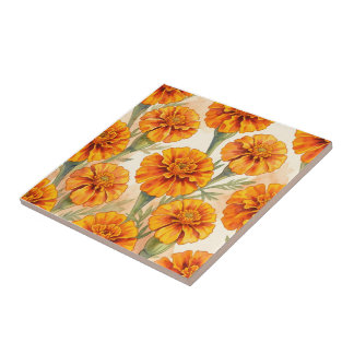 Azulejo De Cerâmica Orange marigold flowers pattern