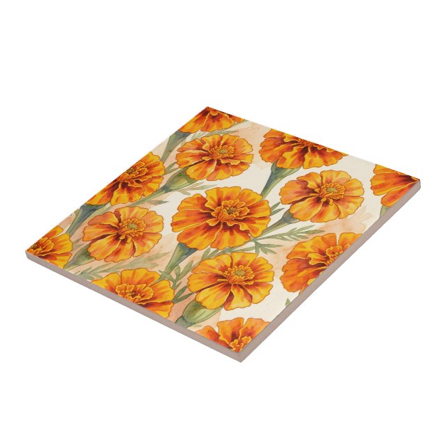 Azulejo De Cerâmica Orange marigold flowers pattern (Lateral)