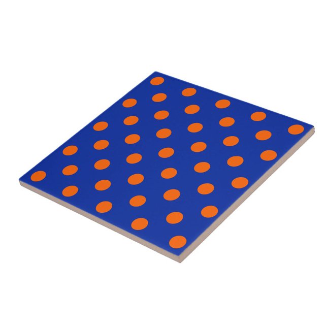 Azulejo De Cerâmica Orange On Blue Polka Dots Pattern Design  (Criador carregado)