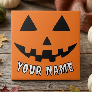 Azulejo De Cerâmica Orange Pumpkin Personalizado Halloween Seu Nome