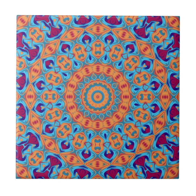 Azulejo De Cerâmica orange purple blue mandala pattern (Frente)