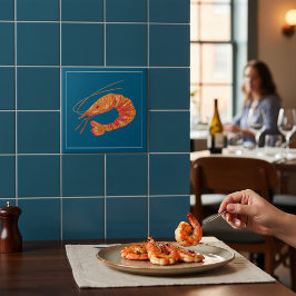 Azulejo De Cerâmica Orange Shrimp Seafood Illustration Tile