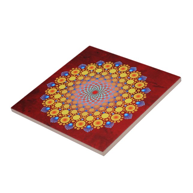 Azulejo De Cerâmica Orange Sunflower Mandala (Lateral)