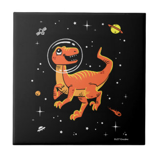 Azulejo De Cerâmica Orange Tyrannosaurus Dinos No Espaço