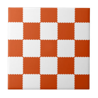 Azulejo De Cerâmica Orange & White Checkerboard Pattern