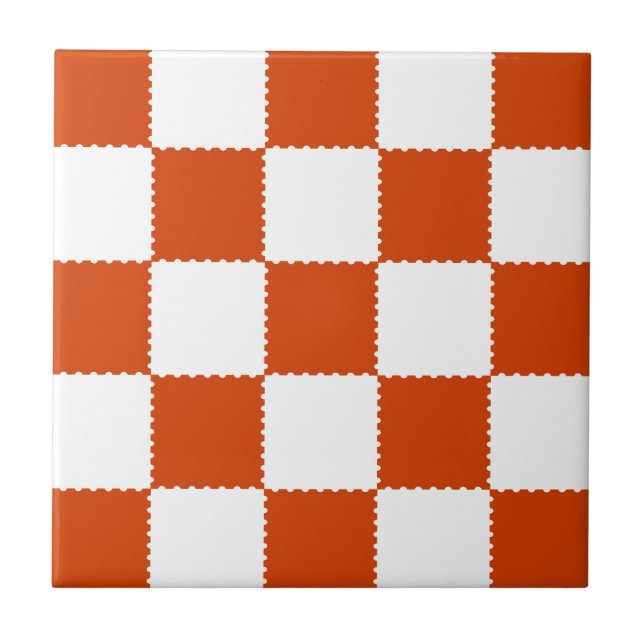 Azulejo De Cerâmica Orange & White Checkerboard Pattern (Frente)