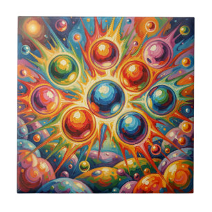 Azulejo De Cerâmica Orbes Abstratos Vibrantes Fluido Radiante
