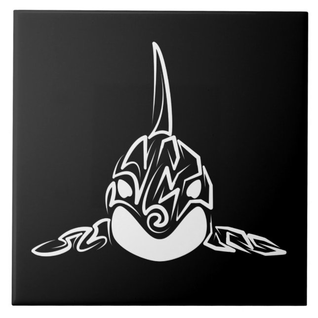 Azulejo De Cerâmica Orca Tribal Negra (Frente)