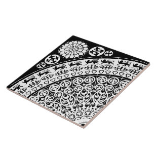 Azulejo De Cerâmica Orientação de Diamante Preto e Branco Intrincado