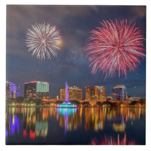 Azulejo De Cerâmica Orlando Florida Lake Eola Fireworks & Fountain