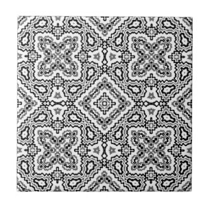 Azulejo De Cerâmica ornamentação geométrica negra e branca