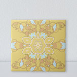 Azulejo De Cerâmica Ornamentado Amarelo Damask Elegante Vintage<br><div class="desc">Design decorativo bonito e elegante em tons de cor amarelo,  laranja,  branco e azul.</div>