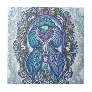 Azulejo De Cerâmica Ornamentado Azul e Teal Mandala Design