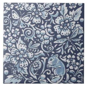 Azulejo De Cerâmica Ornamentado Branco Clássico Floresta Floral Flore
