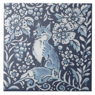 Azulejo De Cerâmica Ornamentado Branco Clássico Fox Forest Floral Art