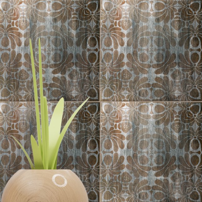 Azulejo De Cerâmica Ornamentado de Damasco Marrom da Réplica de Madeir (Criador carregado)