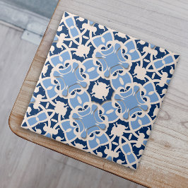 Azulejo De Cerâmica Ornamentado Elegante Damask Clássico Azul E Branco