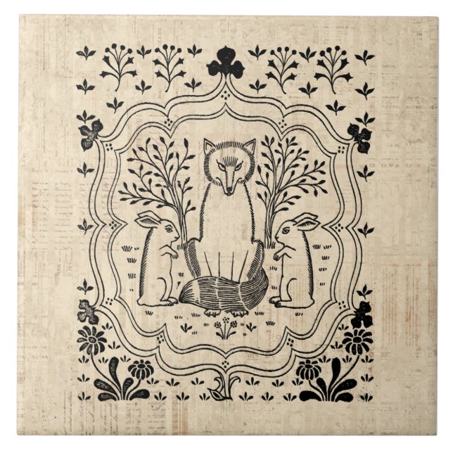 Azulejo De Cerâmica Ornamentado Raposa e Coelhos Coelhos Coelhos Coxas (Frente)