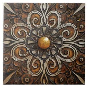 Azulejo De Cerâmica Ornamentado Scrollwork com o Ouro Center 3