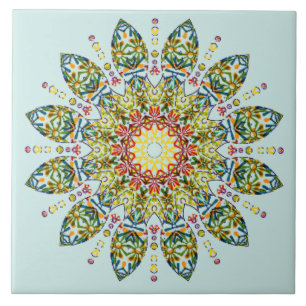 Azulejo De Cerâmica Ornamentado Verde Amarelo Mandala