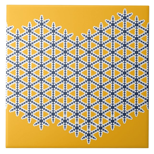 Azulejo De Cerâmica Ornamental, amarela, marinho azul, branca, padrão (Frente)