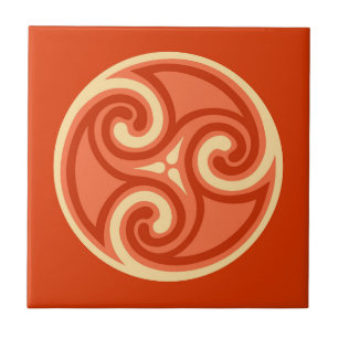 Azulejo De Cerâmica Ornamento Celtic Triskele, tangerina Laranja