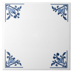 Azulejo De Cerâmica Ornamento de Canto Floral Simples Azul Branco Delf