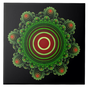 Azulejo De Cerâmica ornamento de fada verde fractal