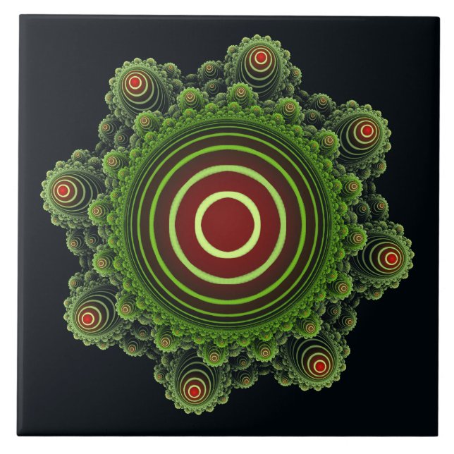 Azulejo De Cerâmica ornamento de fada verde fractal (Frente)
