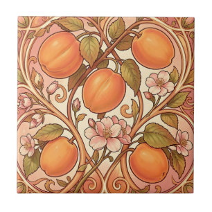 Azulejo De Cerâmica Ornamento de Flor de Pêssego Art Nouveau