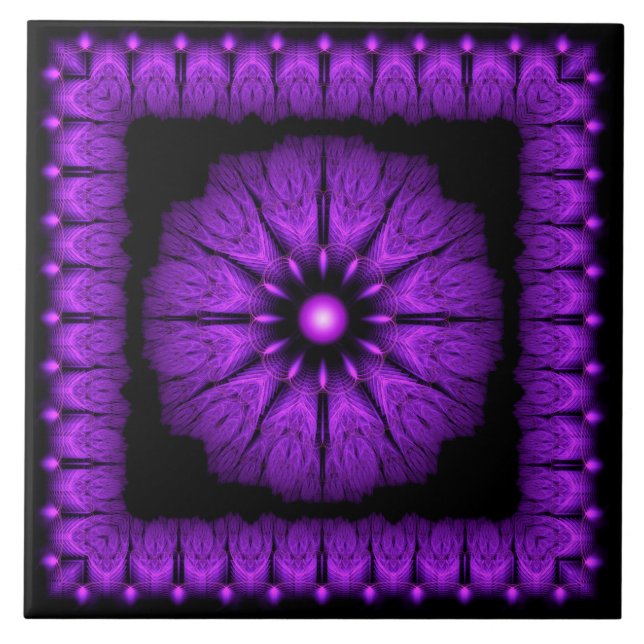 Azulejo De Cerâmica Ornamento de moldes azul-fada fractal (Frente)