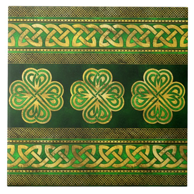 Azulejo De Cerâmica Ornamento de Shamrock de revólver de Quatro Folhas (Frente)