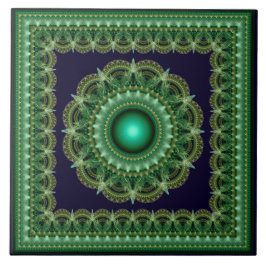 Azulejo De Cerâmica Ornamento emoldurado fractal caleidoscópico verde